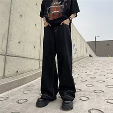 反穿主义设计感倒装牛仔裤男水洗浅色阔腿直筒裤子潮复古裤子，男装牛仔裤，星座1013