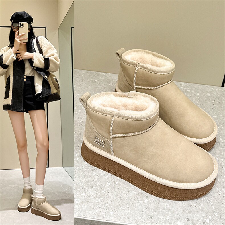 2024冬季新款厚底雪地靴女短筒防水可擦加厚防滑棉鞋潮，女鞋雪地靴，电商A223