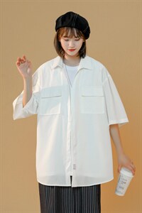 C3070/P35新款中性风冰丝工装多口袋短袖衬衣男女潮大码外套衬衫，女装衬衫，电商A141