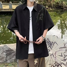 2025新新中式短袖衬衫男夏季冰丝速干港风潮流五分袖开衫上衣防，男装衬衫，星座516A