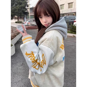 春季新款港风日系字母毛巾刺绣立领棒球服夹克外套ins JK1429-P88图片