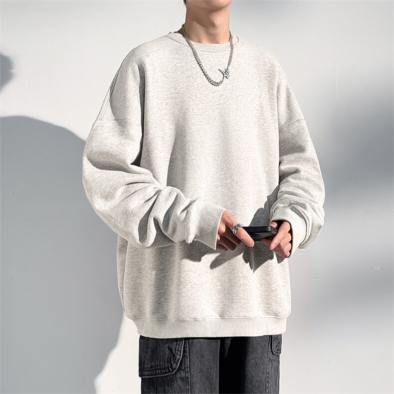 抖音得物高品质二开支持退换25秋冬全棉宽松圆领纯色卫衣HM07,男装卫衣,电商A486