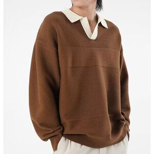 针织卫衣男2026春秋设计感小众polo长袖男美式复古打底衫毛衣男图片