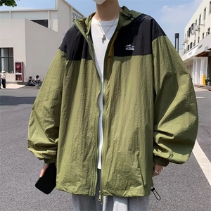 复古夏季工装拼接男户外冲锋衣情侣夹克外套连帽防晒衣F077-P42图片