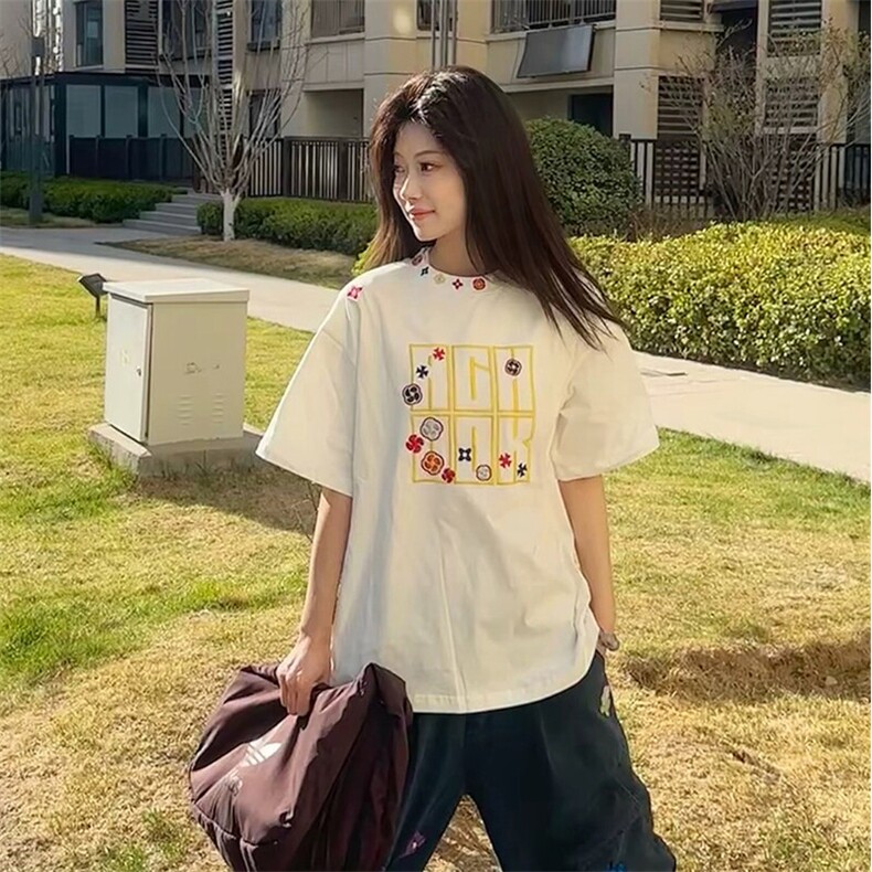 万针全刺绣工艺抖音得物高品质260克重磅纯棉双纱美式高街短袖T恤,男装T恤,电商A486