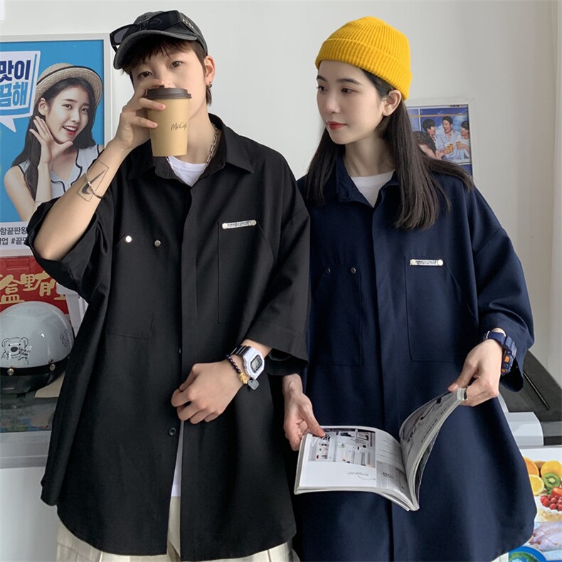 情侣装2025新款港风五分袖男女衬衫韩版衬衣星座812-CY103-P45,男装T恤,星座812