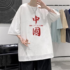 YT26198-P30 亚短袖t恤男大码五分袖男宽松七分袖 港风模特图片
