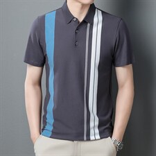 短袖休闲翻领t恤2023夏季新款短袖休闲中青年男士条纹polo体恤衫，男装T恤，电商B212（原钱塘6029）