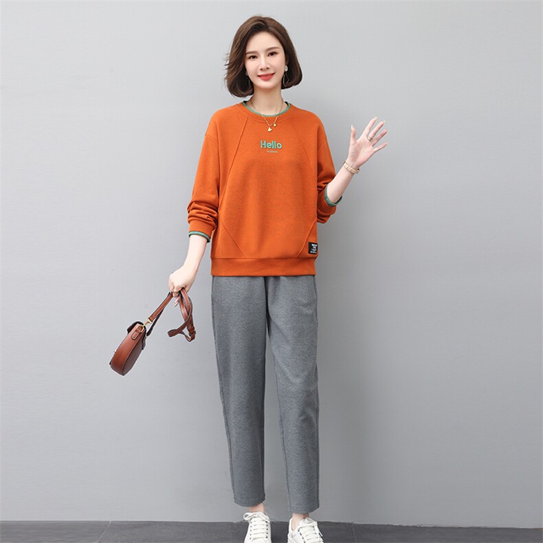 卫衣运动套装女2023新款春秋时尚休闲大码中年妈妈洋气减龄两件套,女装套装/套裙,独衣靓