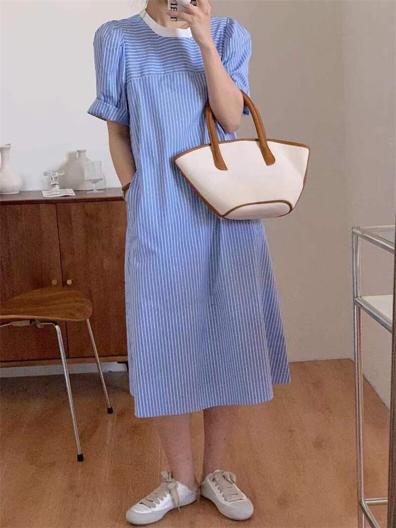 韩版条纹连衣裙，女装连衣裙，后来伽