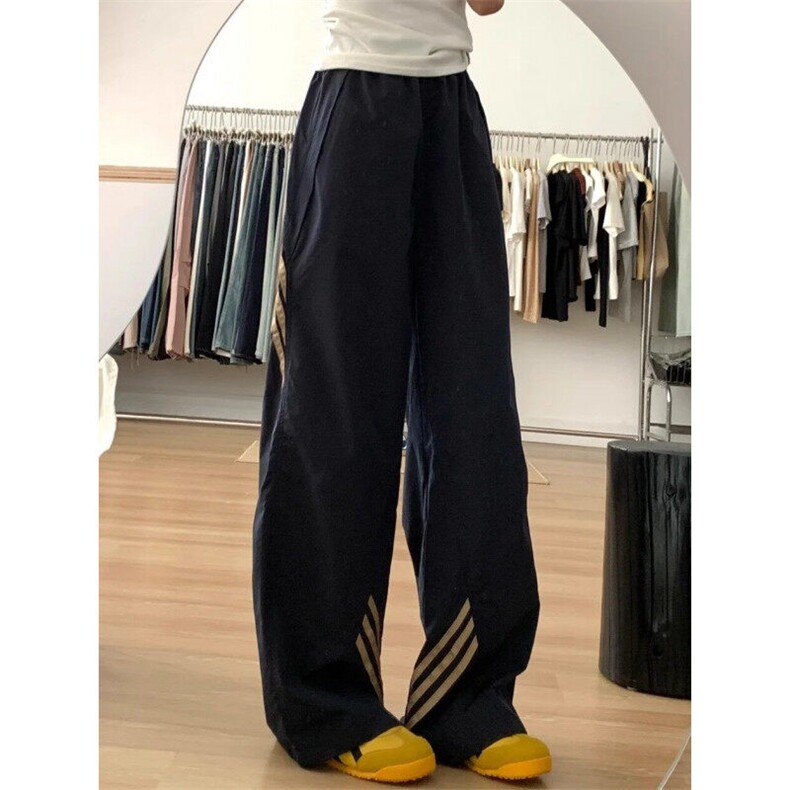 【有货】ZQ678ZZ-特39 美式复古条纹休闲裤宽松直筒抽绳冲锋裤子图片