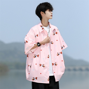 8XL-M腊肠狗花衬衫男短袖夏季冰丝薄款花衬衣寸衫外套DC28003P38图片