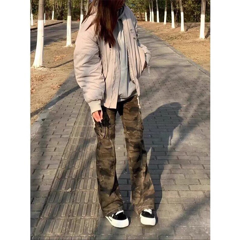 W9548-P60网图现货美式直筒宽松迷彩冲锋休闲裤ins潮牌简约裤子,男装休闲裤,星座1608-2