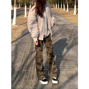W9548-P60 网图现货 美式直筒宽松迷彩冲锋休闲裤ins潮牌简约裤子图片