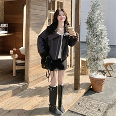 新款！羊羔毛拼接两面穿派克服外套2C133-8995-P225-K328，女装派克服，2C133