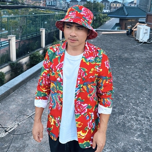 XZ01秋文艺男大码宽松西服东北大花潮牌开衫男女风民族特色图片