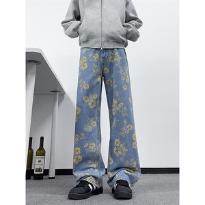 B221 美式ins高街暗黑绣花宽松直筒牛仔裤LK25578-特P45控78图片