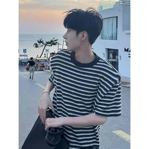 DT149-P50夏季短袖条纹设计宽松休闲潮流薄款新款半袖-网图现货图片