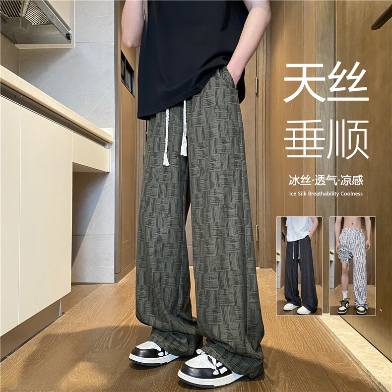 2026夏季新款潮流格子透气宽松冰丝休闲裤B315-K25661-特P30控58图片