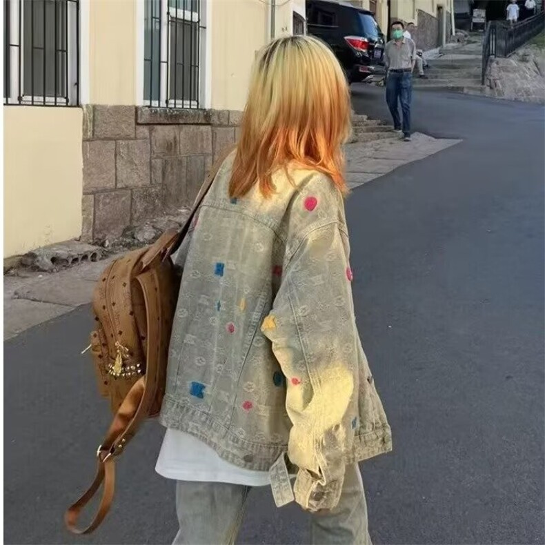 网红同款美式街头黄泥水洗做旧复古牛仔衣男女宽松潮牌夹克外套潮,男装工装外套,星座813-2