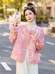 2025年潮冬季真狐狸毛重工刺绣钉珠短款新中式羽绒服新款图片