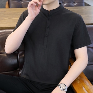 2025夏季棉麻透气清凉男士风盘扣短袖休闲T恤上衣 XF9803-P50图片