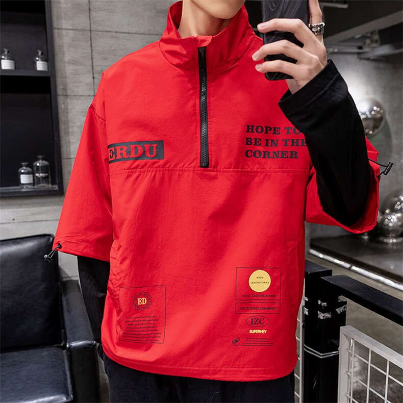 2021春秋季新款假两件套头印花夹克男潮宽松外套A438-W588，男装夹克，电商A438