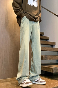美式高街渐变水洗牛仔裤男款微喇拼接潮牌裤子复古KZ014P63加绒73图片