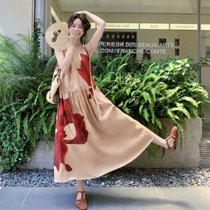 夏季长裙度假风印花高质感穿搭长款小个子连衣裙吊带显瘦气质性感图片