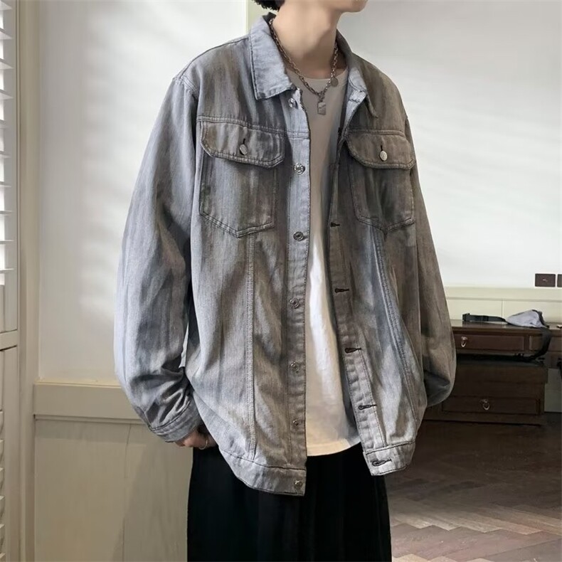 美式街头扎染牛仔外套男潮牌嘻哈宽松bf百搭翻领休闲夹克K572-P65,男装夹克,星座1008