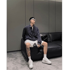 抖音--陈发财--100亚麻条纹衬衫cs005-TP85，男装衬衫，电商A089-1