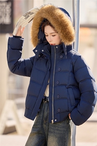 现货2025冬装新款棉衣保暖加厚修身显瘦夹克棉服大毛领连帽时髦图片