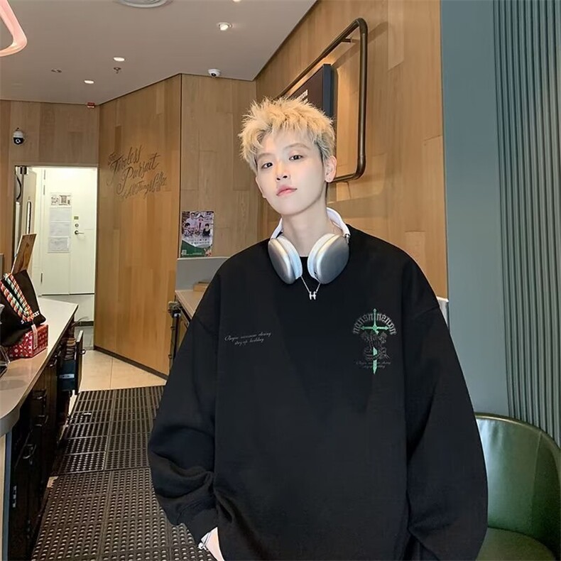 350g潮牌圆领宽松情侣长袖打底衫上衣服束口T恤卫衣5064-P38网图,女装T恤,电商B245