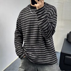 条纹休闲毛衣男女同款秋新款线衫长袖针织衫高级感上衣M7193-P48，男装针织衫/毛衣，星座208-5