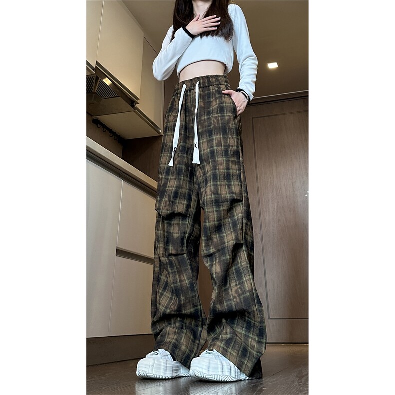 秋季新款美式复古格子压褶宽松休闲卫裤B315-K806-特p35控68,男装休闲裤,电商B315