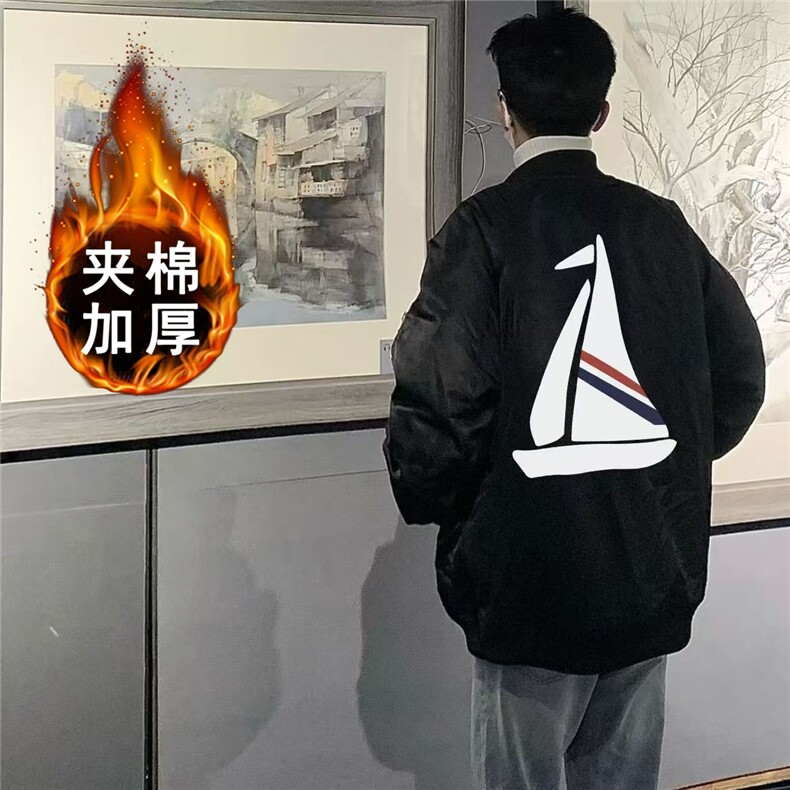 宽松帆船印花休闲夹克网红秋冬季棒球百搭潮流男女学生外套图片