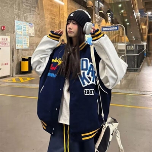 高街撞色刺绣棒球服夹克男春秋新款潮牌宽松情侣外套 J5782图片