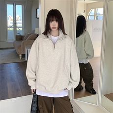 抖音得物品质二开26春装纯色美式高阶结构半拉链立领卫衣外套，女装短外套，电商A443