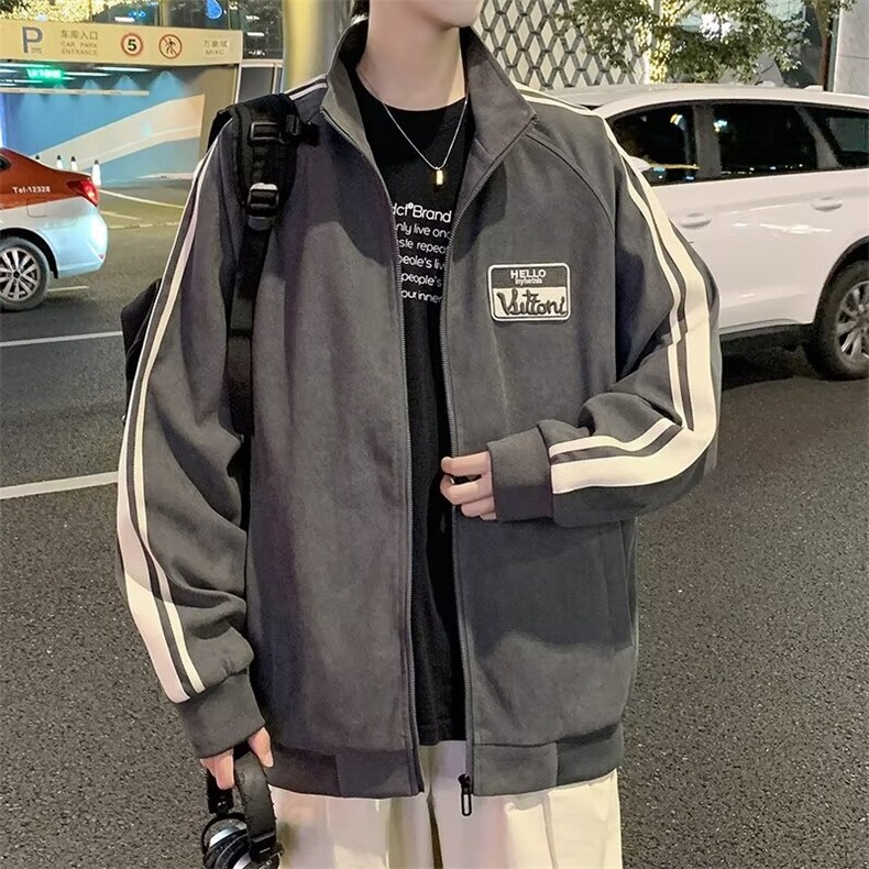 7006-P40美式立领夹克男秋冬潮牌运动拼接加绒厚外套休闲上衣,男装夹克,电商B323A