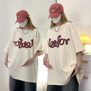 现货美式街头卡通发泡印花短袖T恤男女潮牌宽松情侣-C307-T130-38图片