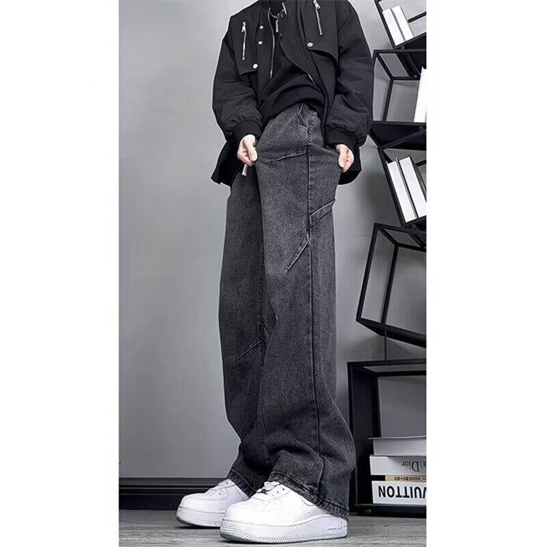 褶皱堆积感牛仔裤男款春秋季美式复古clenafit高街潮牌痞帅长裤子,男装牛仔裤,星座1008