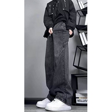 褶皱堆积感牛仔裤男款春秋季美式复古clenafit高街潮牌痞帅长裤子，男装牛仔裤，星座1008