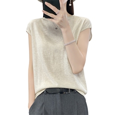 纯棉舒适短袖T恤女2025新款显瘦百搭无袖圆领背心上衣叠穿外穿t恤，女装T恤，凯思米羊绒