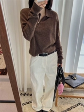 2025年秋季通勤套头polo领斜开拉链休闲/淑女，女装羊毛衫，圣旺供货