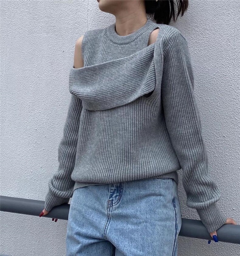 新款不规则设计感毛衣三个色，女装针织衫/毛衣，SMOOTH