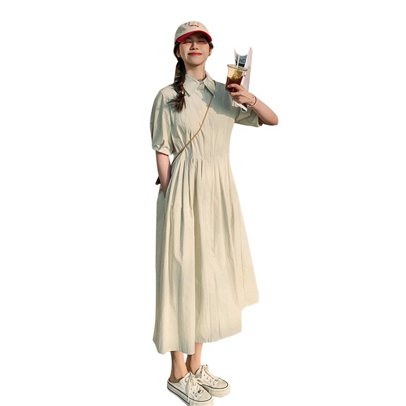 短袖衬衫连衣裙女夏新款韩版通勤简约百搭纯色长款裙子p115-k168,女装连衣裙,辉之琳