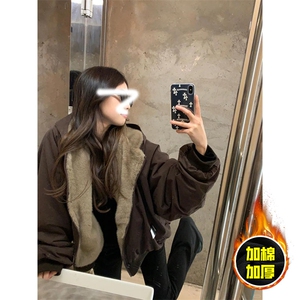 两面穿现货重磅短款座山雕棉衣男女双面穿毛毛绒棉服加厚外套图片