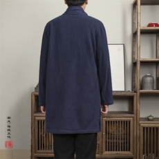 春装新款风男装棉麻男士中长款汉服领男风衣外套F002P95，男装风衣，钱塘802