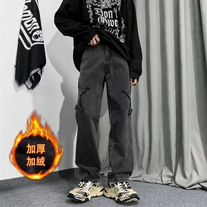 牛仔裤男秋季潮大码休闲裤子高街加绒N9915P50图片