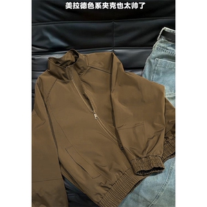 高品质春装新款老钱风美式高街解构立领棒球服飞行夹克休闲外套潮图片